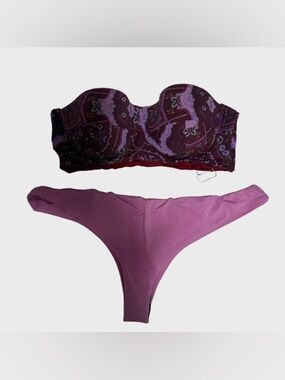 Zinke Plum Patterned Bandeau Top with Pink Bikini Bottom